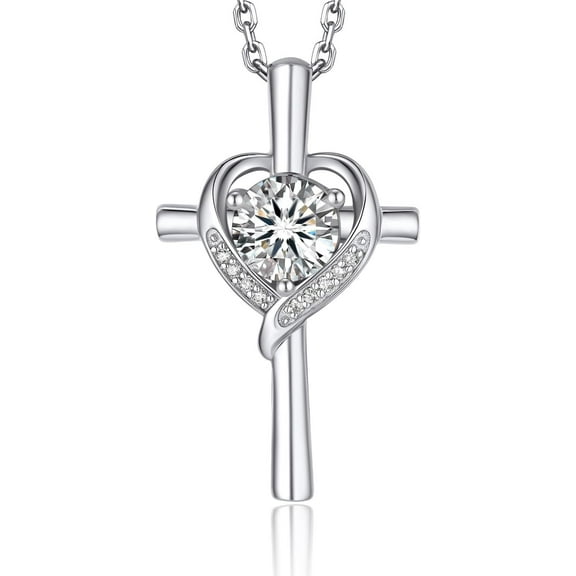 Rynsito Cross Necklace for Women, 925 Sterling Silver Cross Pendant with Zirconia Religious Gifts for Women Wife Girlfriend