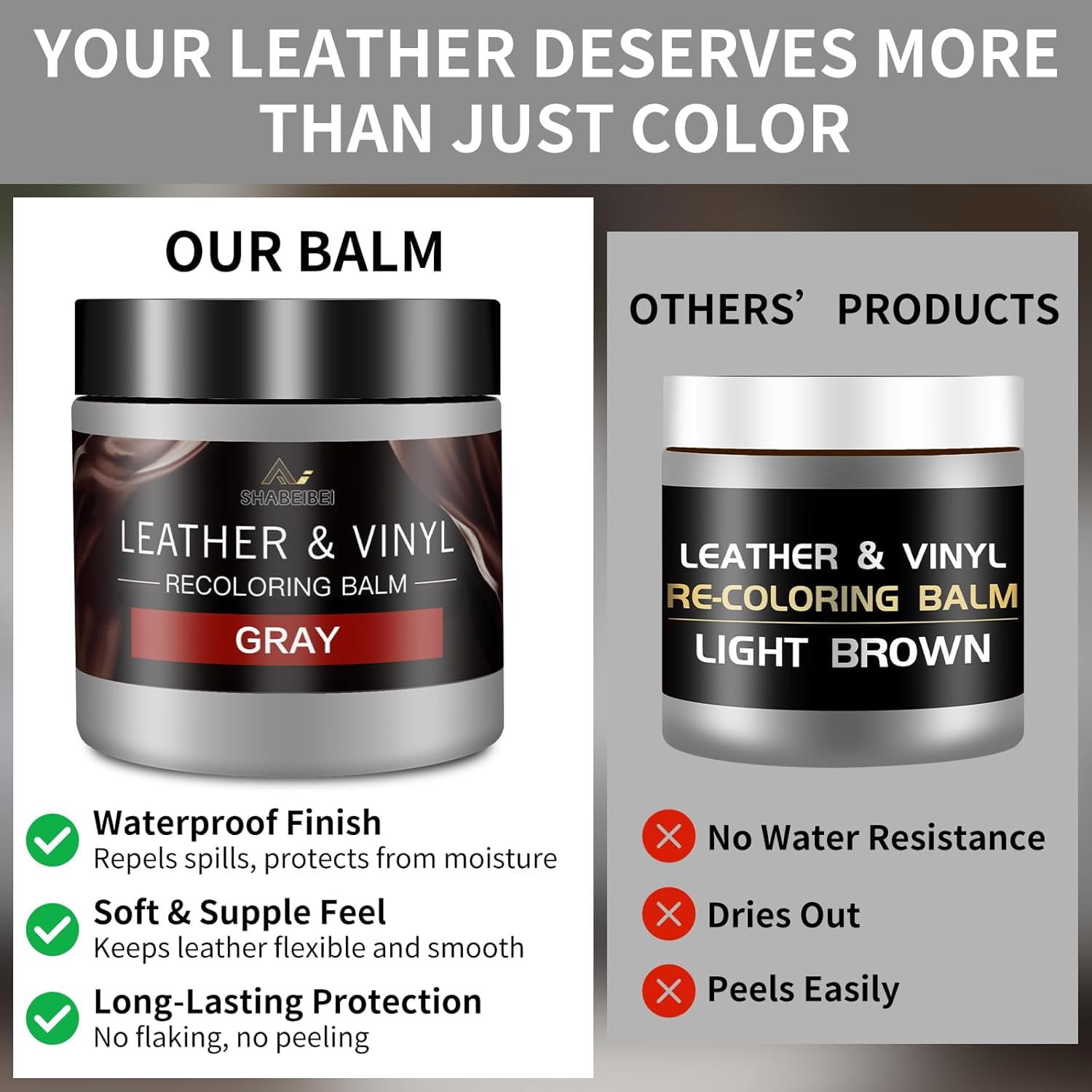 JJEAN-Leather Recoloring Balm and Leather Repair Kit for Furniture, Gray Leather Dye for Couches, Car Seats, Leather Paint & Stain for Sofa, Chairs, Bags, and More