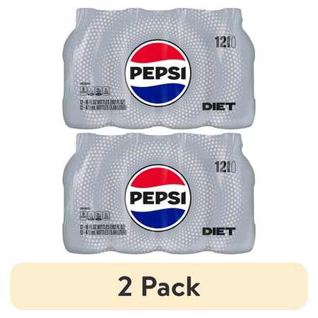 (2 pack) Diet Pepsi Cola Soda Pop, 16 fl oz, 12 Pack Bottles