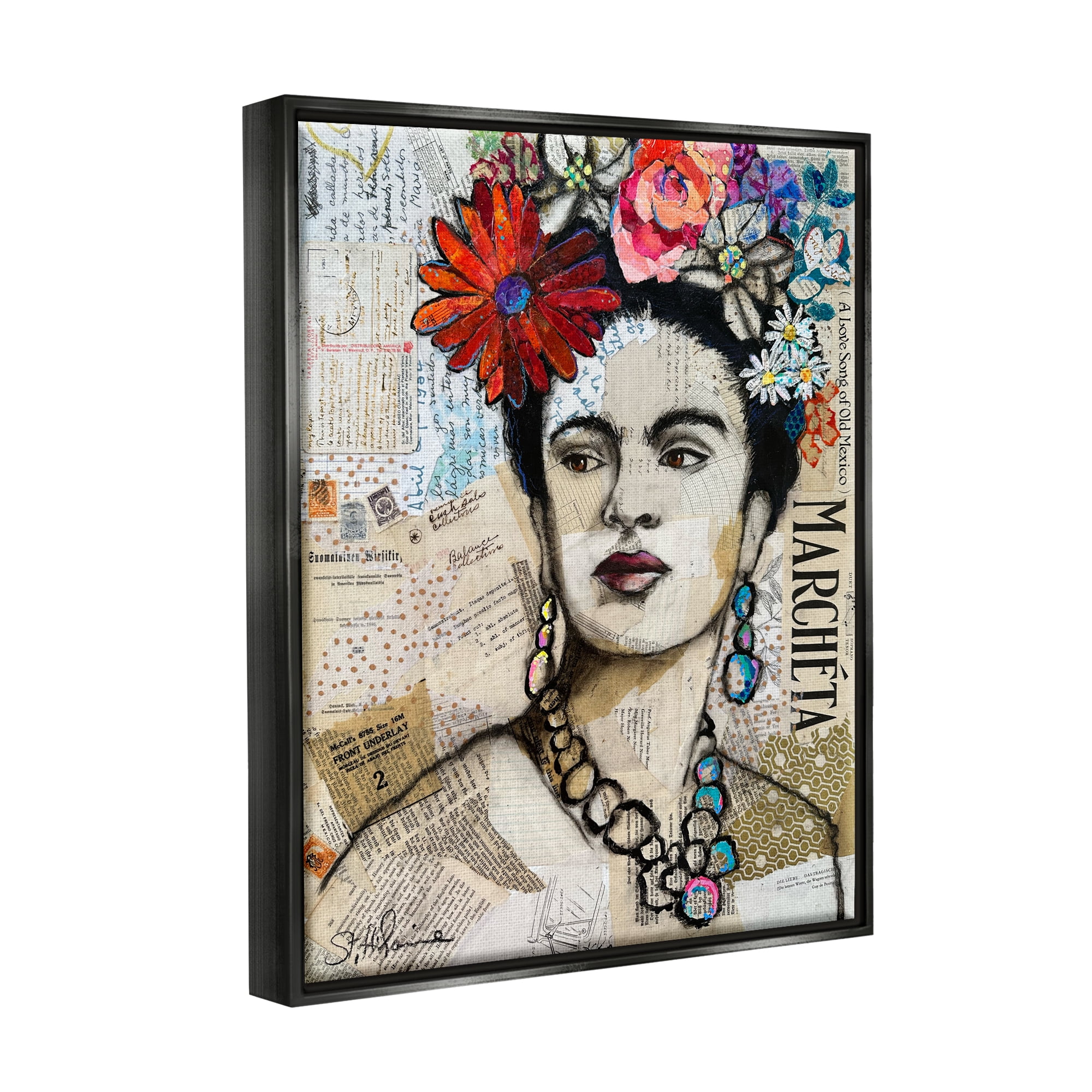 Stupell Industries Fabulous Frida Kahlo Botanical & Floral Painting Black Floater Framed Canvas Art Print Wall Art, 25 x 31