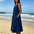 thumbnail image 6 of Atogsazn Womens Summer V Neck Dress Dressy Casual Button Sleeveless Midi Dresses Flowy A-Line Sundress with Pocket Beach Navy XXXL Fashion, 6 of 8