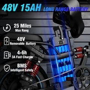 16 750W Peak Electric Bike for Adults, 48V 15Ah Removable Battery Electric Bicycle, One-Piece Tire Folding Ebike, Max Speed 28 Mph, Range to 45 Miles, Off Road UL2849