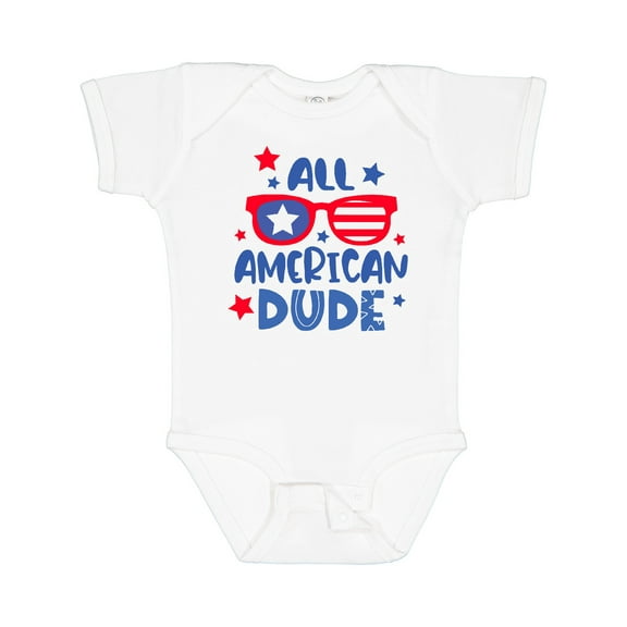 Inktastic 4th of July All American Dude with Red and Blue Glasses Boys Baby Bodysuit