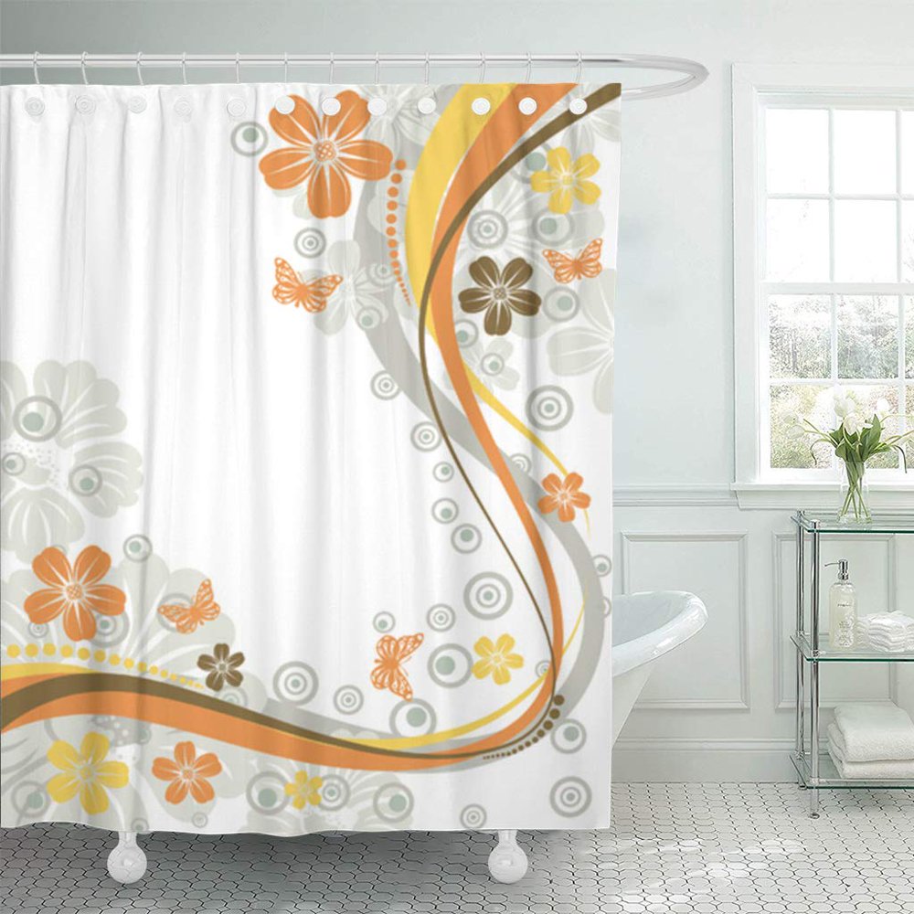 KSADK Brown Floral Flower with Butterfly and Wave Pattern Orange