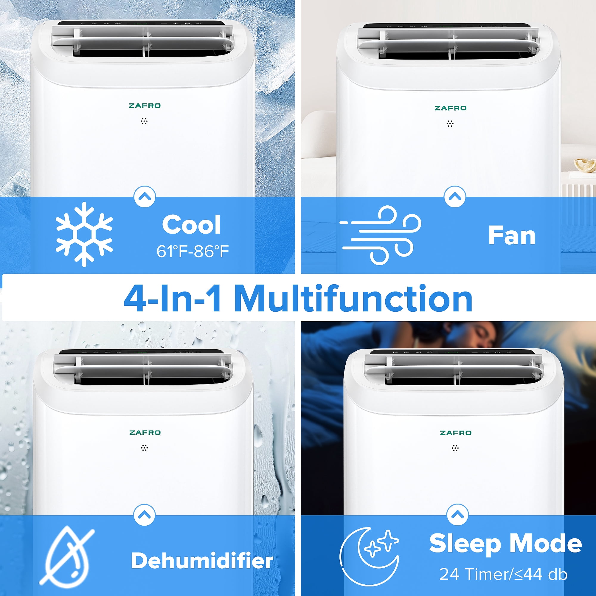 Zafro 14,000 BTU (12000 BTU SACC) Portable Air Conditioner with Wifi & Remove Control, 46dB Ultra-Quiet Cools Up to 500sq.ft