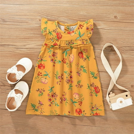 

Hunpta Toddler Infant Kids Girls Summer Princess Floral Dresses Vacation Beach Frill Sleeve Fly Sleeve Ruffles Dress 0-3Y