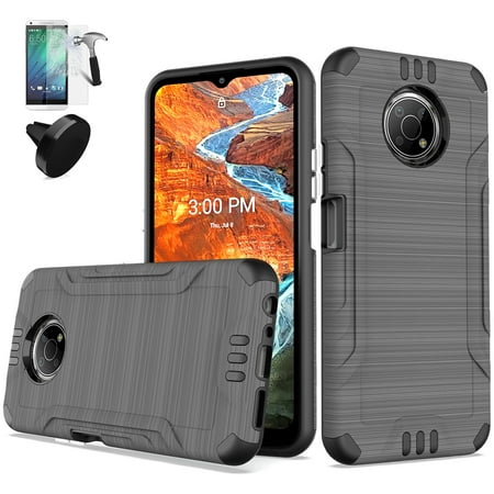Phone Case for Nokia G300 5G Shock Absorbing with Car Mount +Screen Protector (Combat Gray +Tempered Glass +Car Mount)