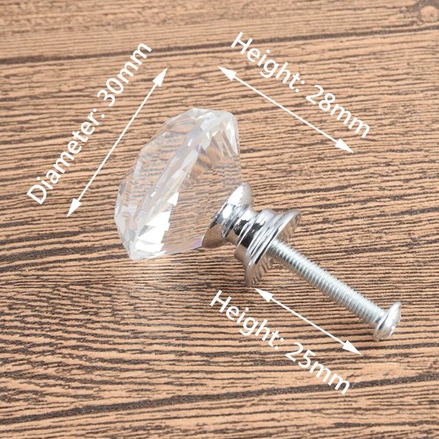 Tiradores transparentes de cristal con forma de diamante para armario, Base dorada y plateada de 20-40mm, 1/10 unidades