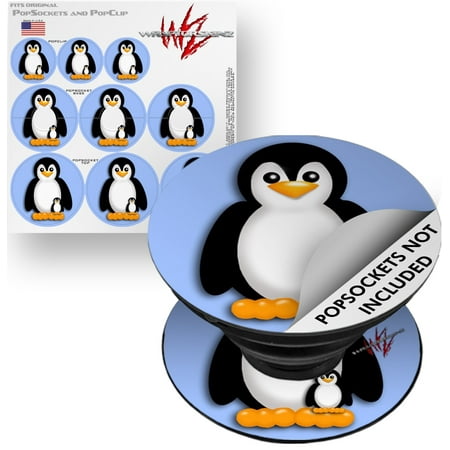 Decal Style Vinyl Skin Wrap 3 Pack for PopSockets Penguins on Blue (POPSOCKET NOT INCLUDED) by WraptorSkinz