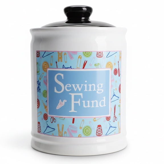 Cottage Creek Sewing Fund Piggy Bank, Ceramic, 6", Multicolored Sewing Supplies Jar