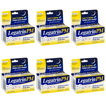 Arthritis Medicine - 6 Pack Legatrin PM Caplets Advanced Formula Pain Reliever with Sleep Aid 50 Each