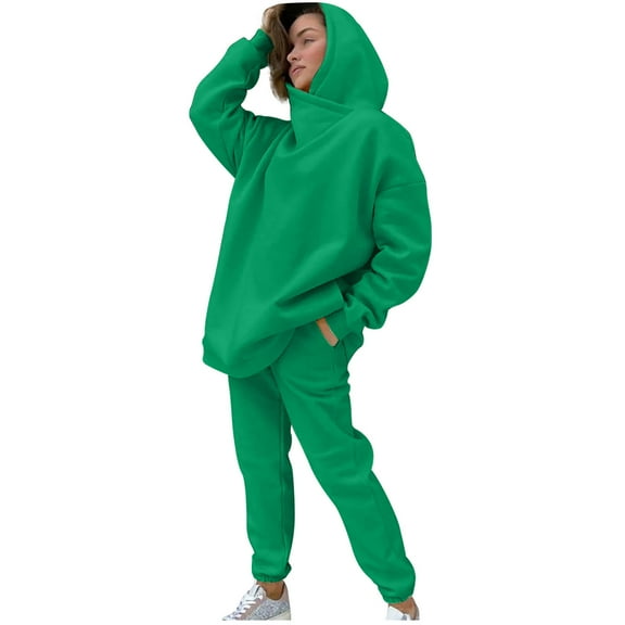Scyoekwg Womens 2 Piece Outfits Hooded Long Sleeve Sweatshirt Jogger Sweatpant Fashion Casual Matching Outfits Two Piece Set Sweatsuits (Green,S)