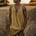 thumbnail image 2 of BiZtdJrK Mens Deep V Neck Tank Tops Summer Lightweight Linen Sleeveless Vest Shirts Loose Fit Long Muscle Shirt Tanks Beach Outfits Yellow M, 2 of 7