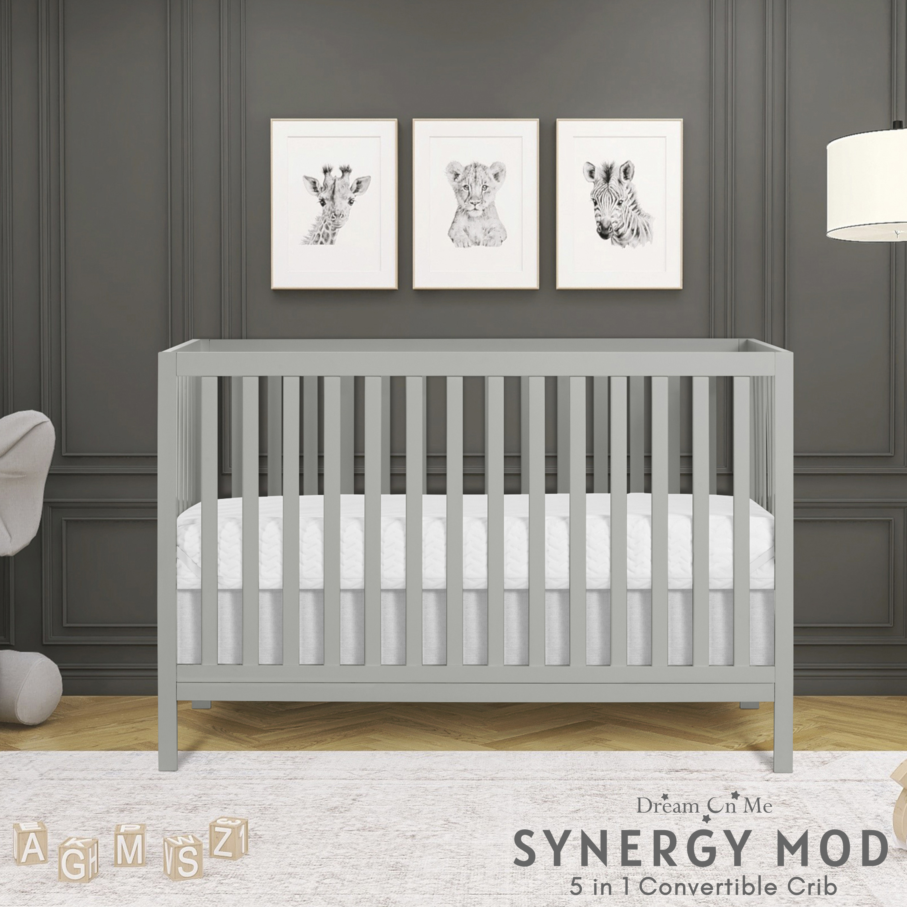 Dream On Me Synergy MOD Crib, Made with Sustainable New Zealand Pinewood, Cool Gray - image 2 of 9