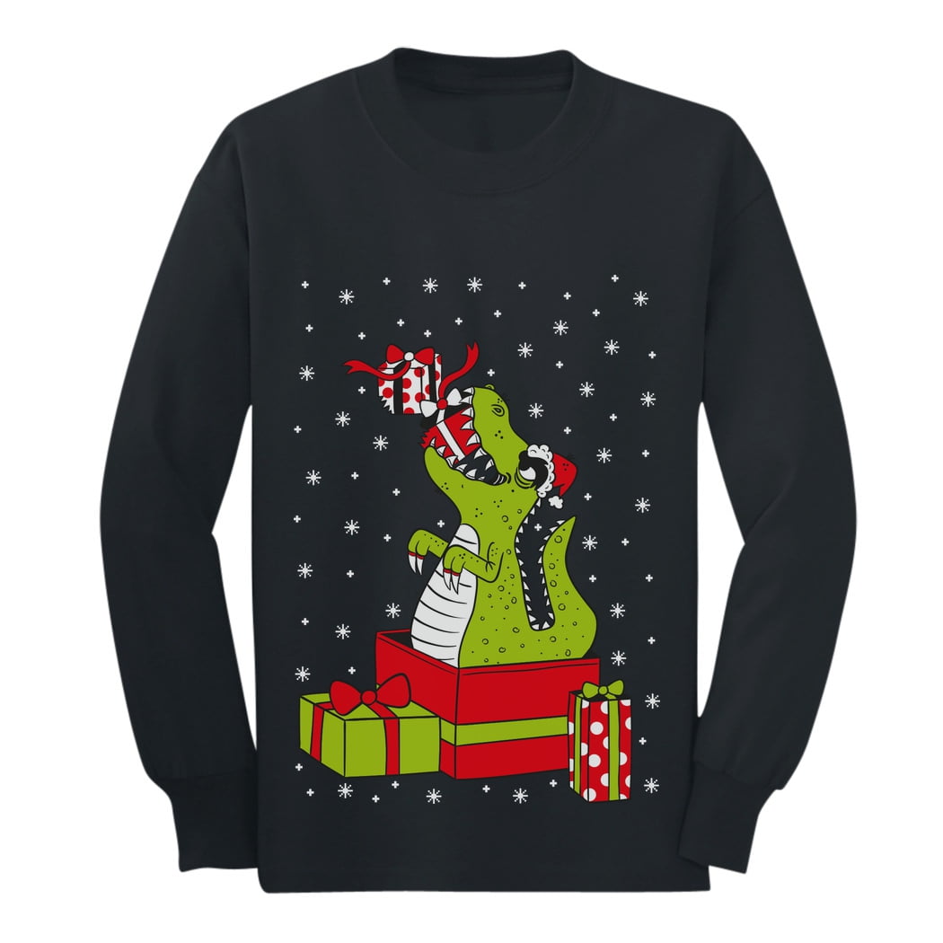 Ugly Christmas Dinosaur Sweater Funny Xmas Unisex Youth Long Sleeve Youth T Shir 