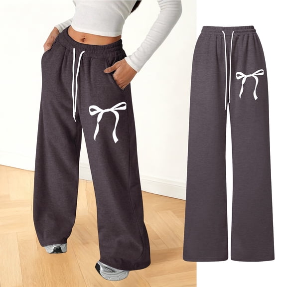 RTKFRFLM Girls Casual Straight Leg Sweatpants with Bow Back Pocket, Loose Fit Jogger Pants for Toddler, Youth, and Teen Brown 13-14 years