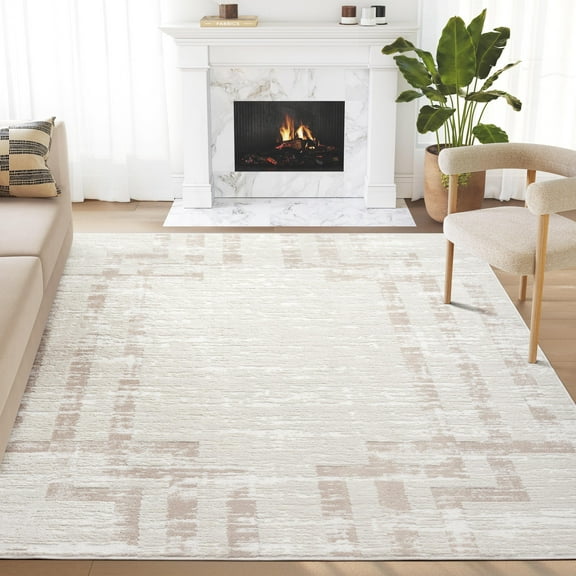 Abani Viva Collection Area Rug Mid Century Modern Bedroom Living Room Decor Floor Rug 4 x 6 Cream