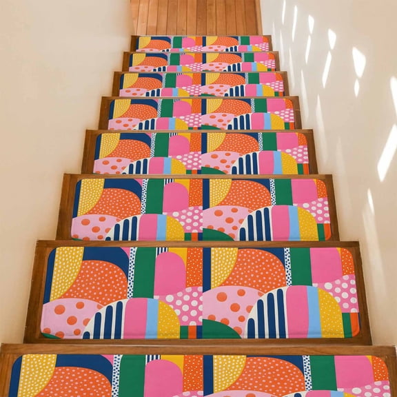Polka Dot Arches Non-Slip Stair Treads for Wooden Steps, 4 Pack 8x30 Inches Carpet Stair Mats with Adhesive Backing, Noise-Reducing Step Covers for Indoor Stairs, Easy to Install & Residue-Free