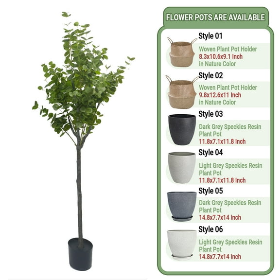 Colourtree 59" Artificial Eucalyptus Tree, Natural Large Faux Plants Indoor/Outdoor Patio, Home Décor, UV Resistant Artificial Outdoor Plants, Fake Greenery in Pot - Pot Style 05