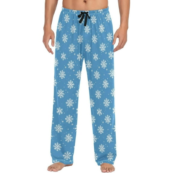 Top-kevin Winter Snowflake Pajama Pants for Men Comfort Sleep Lounge Bottoms Straight-fit with Pockets S-XXL