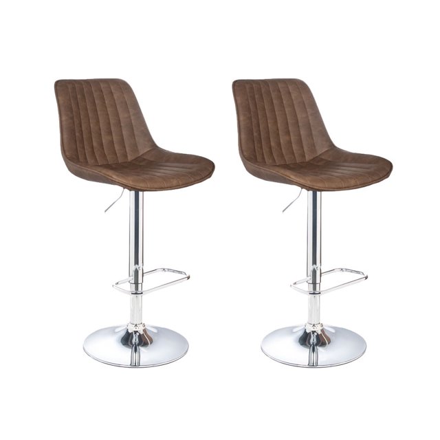 Bronte Living Leatherette Bar Stool 360 Swivel Backrest Adjustable Height Base with Hard Floor Protection Plastic - Series Juliet - Set of 2
