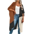 thumbnail image 2 of Avrnliq Womens White Color-Block Kimono Swimsuit Cover Up, Plus Size Lightweight Open Front Mid-Calf Cover-Up ,Size 3XL, 2 of 6