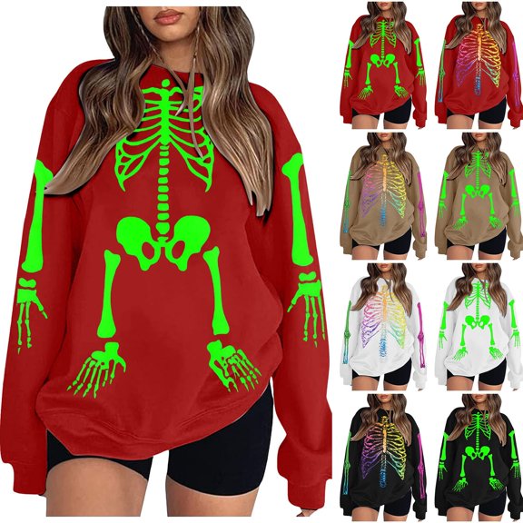 zaveiop Halloween Gothic Skeleton Sweatshirts for Women Punk Skull Oversized Graphic Sweater Y2k Long Sleeve Apparel Pullover (Light Green, XXL)