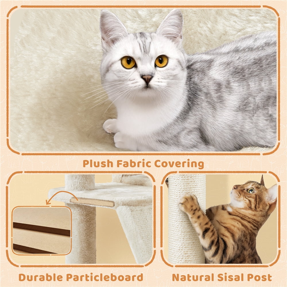 Yaheetech 57.5''H Cat Tree Tower Cat Tree with 2 Condos, Scratching Posts, Ramp,Beige