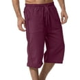 thumbnail image 2 of Mens Loose Lightweight Linen 3/4 Capri Pants Drawstring Knee Length Shorts Summer Golf Work Comfort Sweatpants Beach Workout Lounge Trousers With Pockets Red 2XL, 2 of 4