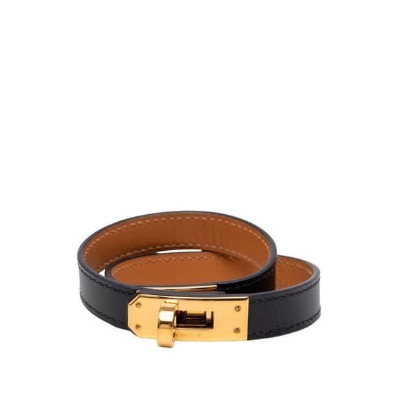 Pre-Owned Hermes Mini Kelly Double Tour Bracelet, Size M, Black/Brown Swift Leather, Women's.