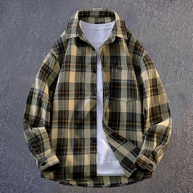 Handshe Chemise à Carreaux Rétro pour Homme avec Boutons, Poche et Col à Revers, Manches Longues, Chemises Décontractées de Plein Air pour Camping et Randonnée pour Hommes, Grande Taille