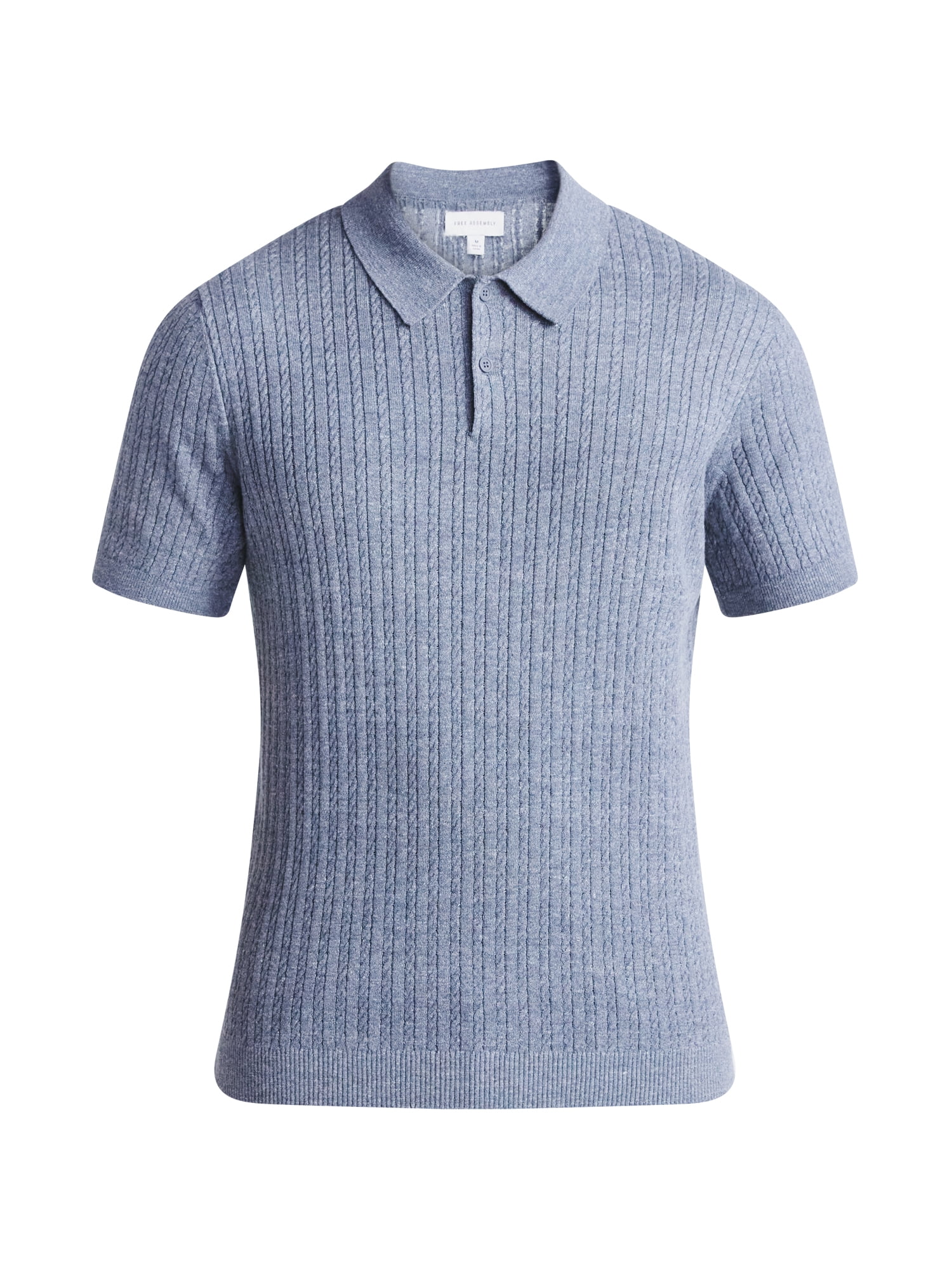 Free Assembly Men's Cable Knit Polo Sweater with Short Sleeves, Sizes S-3XL