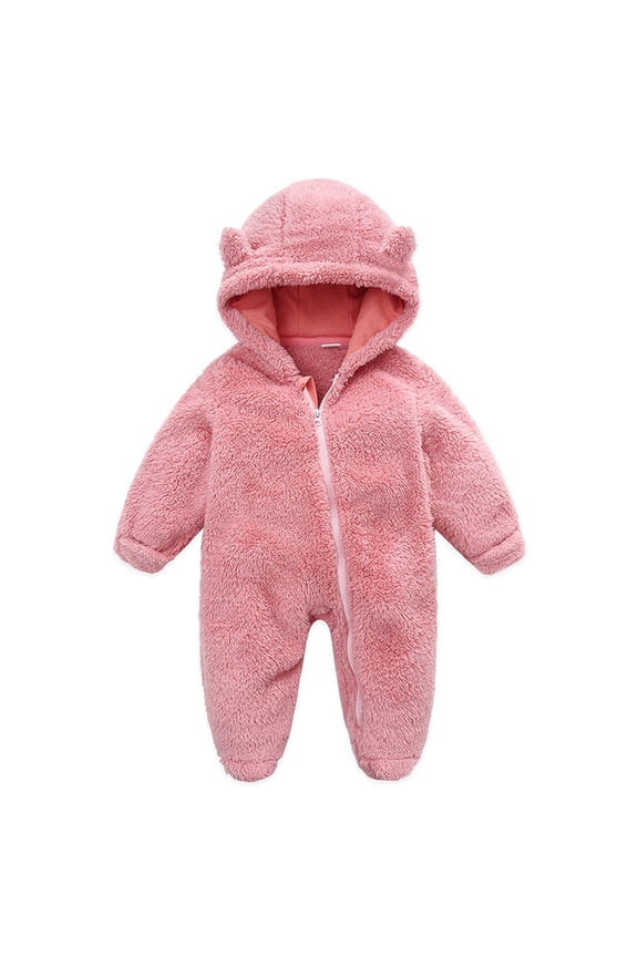 Newborn Baby Girls Boys Cute Bear Fleece Footie Bunting Snowsuit Toddler Infant Hooded Plush Footed Jumpsuit Romper Winter Fall Warm Coat Outfits