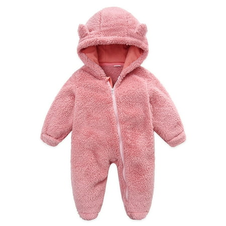 

Baby Boy Girls Winter Warm Rompers Unisex Newborn Fleece Outfits Bodysuits Newborn Baby Fleece Footie Snowsuit Winter Bunting Onesie Cartoon Warm Hooded Romper Jumpsuit Outfits Pink 0-3 Months