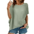 thumbnail image 2 of Xdegoge Linen Shirts Women Short Sleeve Summer Tops Vacation Beach Crewneck Plus Size Tunic T Shirts Loose Fit Fashion Side Split Y2K Dressy Casual Blouses ,The Month, 2 of 7