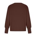 thumbnail image 5 of Idoravan Long Sleeve Shirts for Women Women's Spring and Autumn Round Neck Solid Color Puff Sleeve Button Long Sleeve Loose Casual Shirt Top, 5 of 8