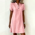 thumbnail image 5 of QUNYINEY Mini Dresses for Women Summer Faux Cotton Linen Short Sleeve Pink A Line Dress V Neck Button Loose Fit Casual Dresses, 5 of 6