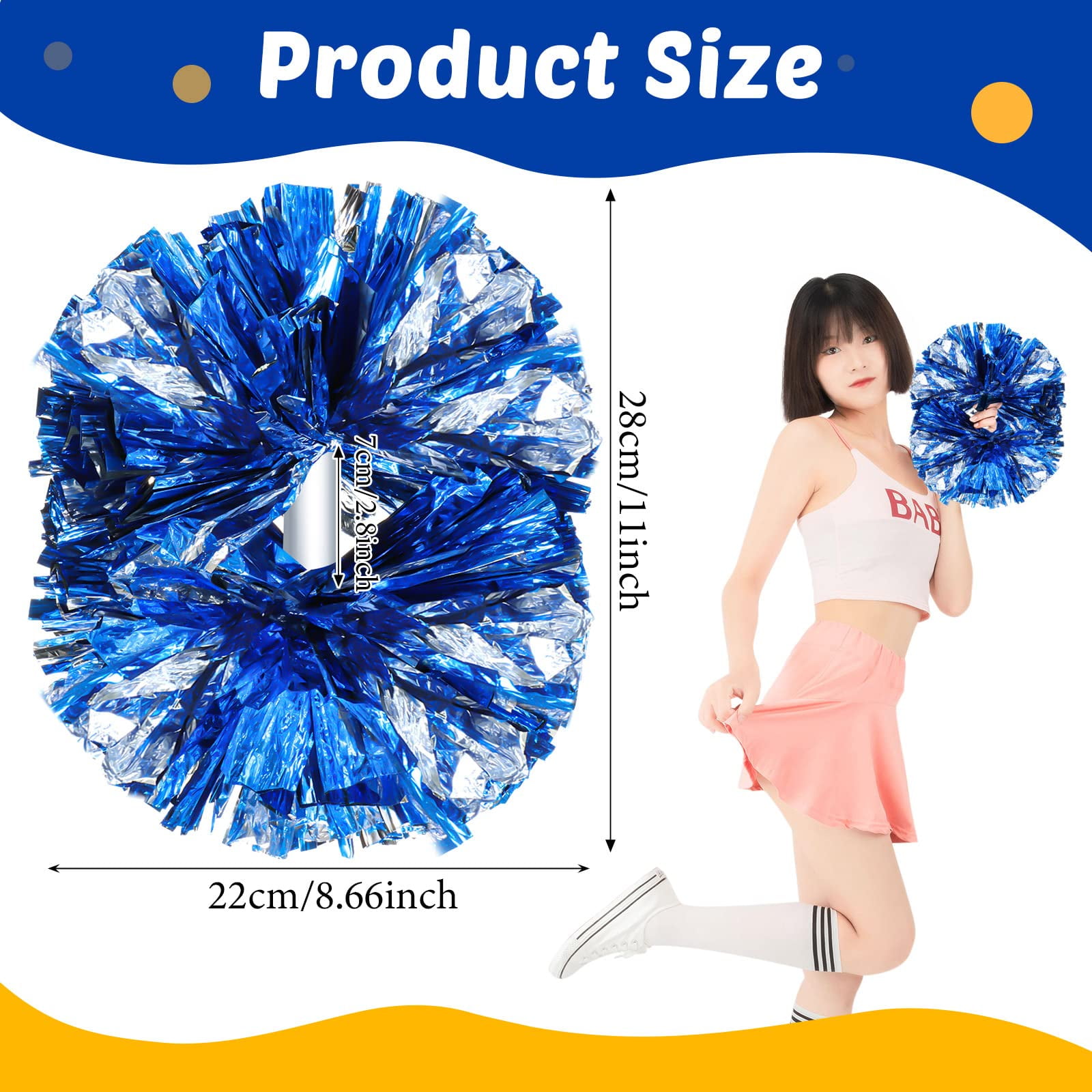 LINLIN 18 Pack Cheerleading Pom Poms with Plastic Handle ,Metallic Cheering Squad Pompoms for Team Sports Football Dance Cheering Kids Adults