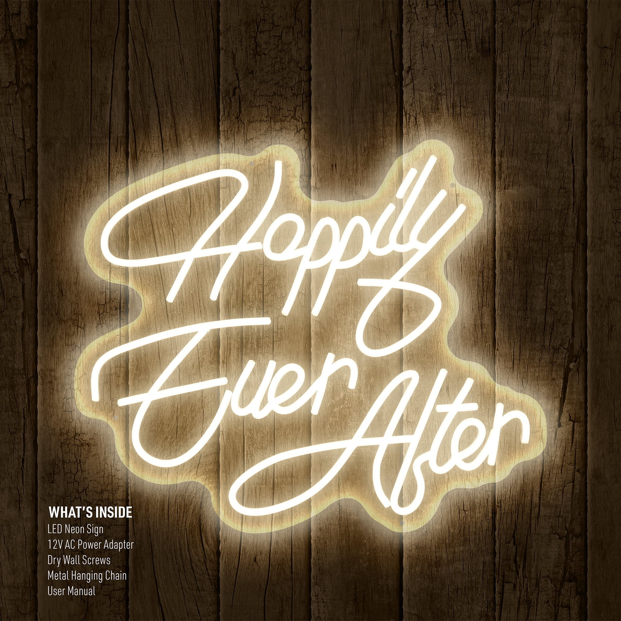 Xtreme Lit 20.2 17.26 'Happily Ever after' Warm White LED Neon Sign,  Plastic Hanging Wall Art 