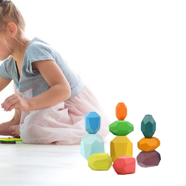 Clasificación de madera, apilamiento, piedra de equilibrio Montessori, bloques de construcción coloridos educativos ligeros, juego de apilamiento para de 3 años en adelante Estilo B Salvador Juguetes de bloques apilables