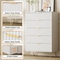 thumbnail image 4 of FURNIWAY 5 Drawers Dresser for Bedroom, Tall Modern Chest of Drawers with Gold Handle, Fluted Wood Dresser,Nightstand for Bedroom, Living Room, Hallway, Entryway,White, 4 of 8