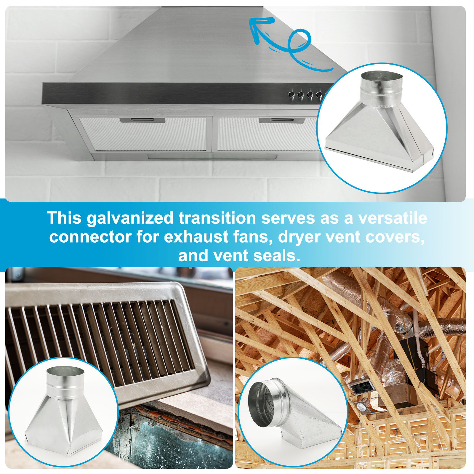 Uxcell 10" x 4" x 4" Straight Register Boot, Galvanized Steel Transition Rectangular to 4" Round Duct Transition Fitting for Connecting Floor Register Grille HVAC Duct Fittings