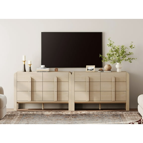 Modern Dresser TV Stand for TVs up to 100 Inch, Cruved Entertainment Center, Wood TV Console with Storage for Living Room