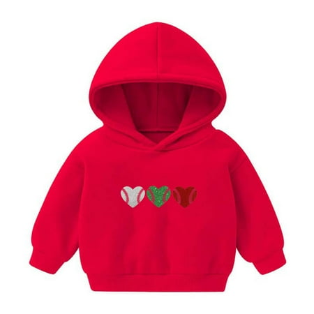 

Lovskoo 2-7 Years Baby Clothes Toddler Baby Boy s Girl s Hoodie Children s Casual Heart Baseball Print Sweatshirt for The Baby Gift Red