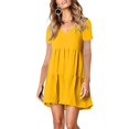 thumbnail image 3 of Jumpingount Vestido de mujer Verano Color sólido Manga corta Vestidos de playa Poliéster Hasta la rodilla Ropa Ruffes Ropa de trabajo de oficina Vestidos Amarillo Jumpingount AP012052-01, 3 of 6