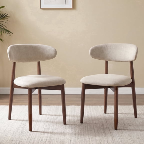 AFO Set of 2 Upholstered Dining Chair, Modern Wooden Kitchen Side Chair with Padded Seat for Dining Room and Café, Beige