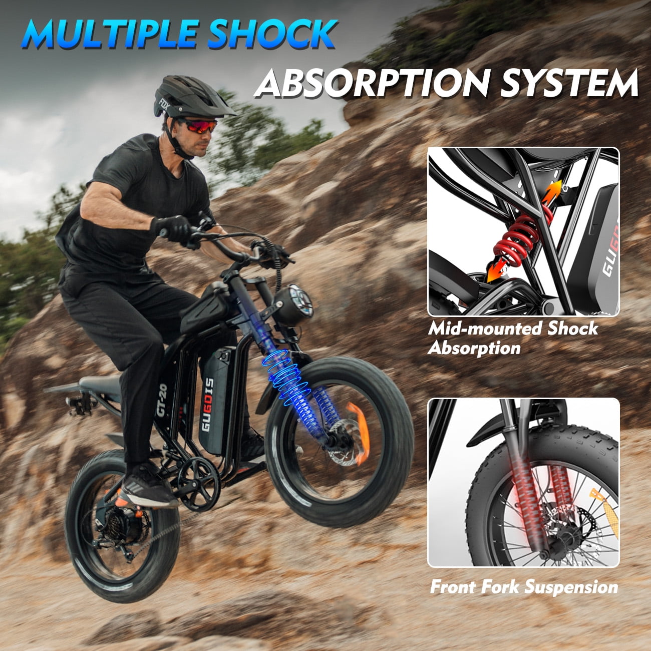 GugoIs 20" 4.0 Fat Tire Electric Bike for Adults, 1000W Peak Electric Dirt Bike, 48V 15.6Ah Battery E-Mountain Bicycle, Full Suspension, USB-A, off-road Ebike, UL2849
