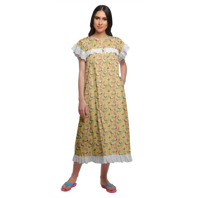 Moomaya Chemise de Nuit d'Allaitement à Col Rond Imprimée pour Femmes en Coton