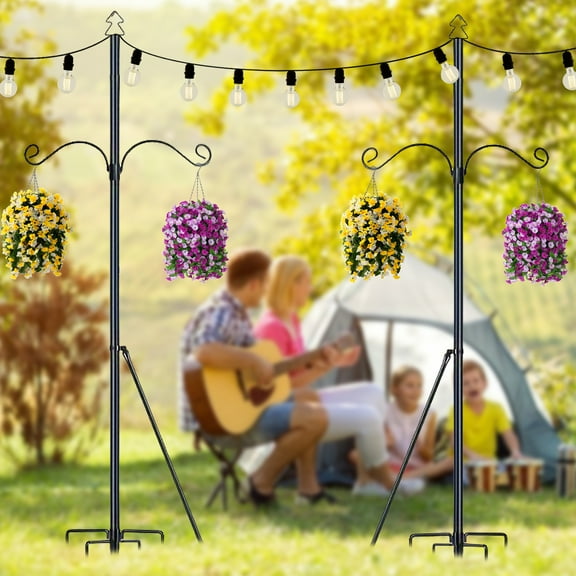 2 Pack String Light Poles for Outside, Metal Lights Hanger Pole Outdoor with Fork, Lighting Hanging Post Accessories for Patio Decor Garden Backyard Yard Front Porch Outside Decorations