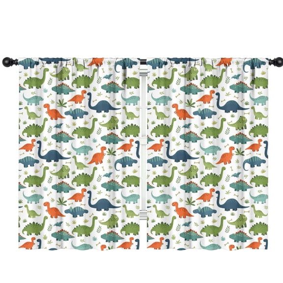 Blackout Kids Curtains,White Colorful Dinosaurs Pattern Childrens Insulated Curtains Set Of 2,Bedroom Essentials,Toddler Room Decor 42"x63"